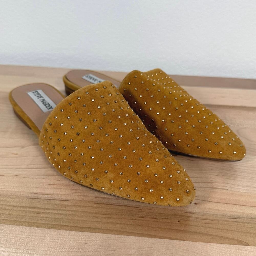 Steve Madden Mustard Suede Studded Mule Flats Pointed Toe 7.5